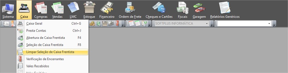 Limpar Seleção de Caixa Frentista