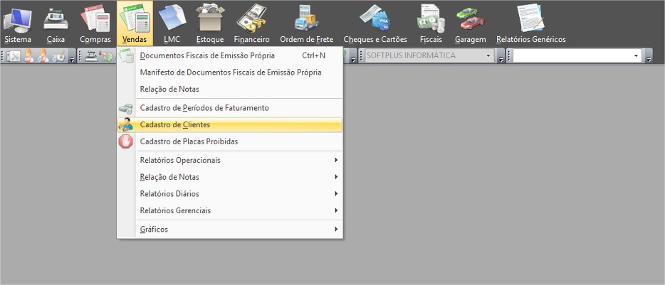 Menu Cadastro de Clientes
