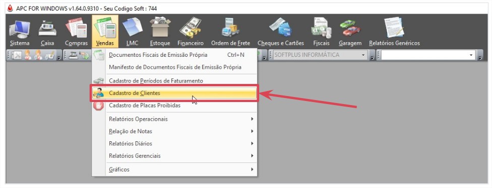 Exemplo do menu Vendas