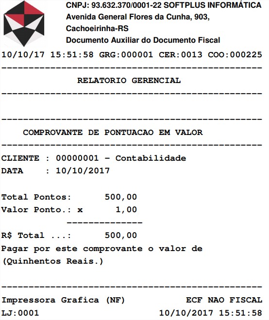 Exemplo da impressão Em Valor 1x500