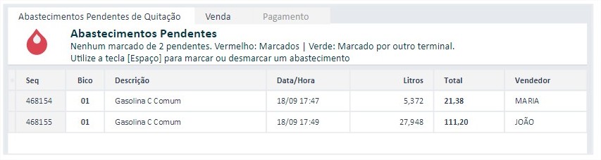 Apenas abastecimentos do bico 1