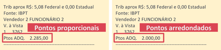 Exemplo de pontos proporcionais e arredondados