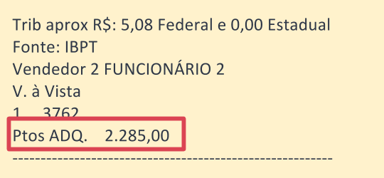 Exemplo da impressão de pontuação