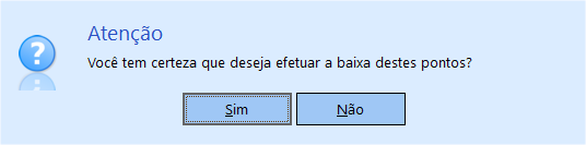 Tela para confirmação da baixa de bontuação