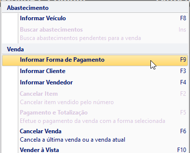 Informar pagamento na venda