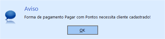 Aviso de pagamento com pontos