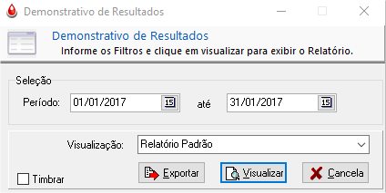 Todos os Filtros do Relatório Demonstrativo de Resultados