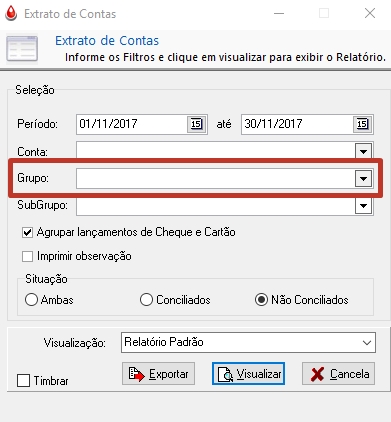 Filtro por Grupo do Relatório
