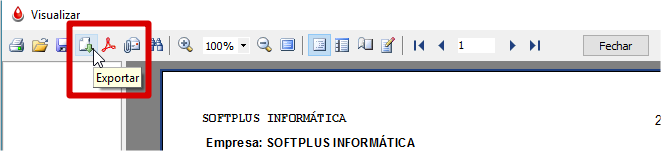 Opção exportar Relatório
